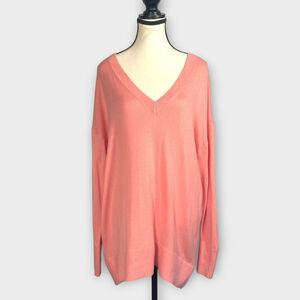 LOFT Oversized Sweater MEDIUM Hi-Lo V-neck Coral Minimalist Preppy NEW